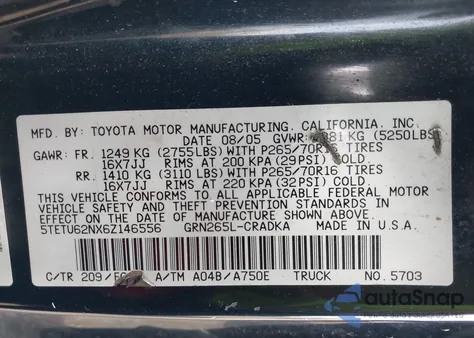 2006 Toyota Tacoma Prerunner V6 из США, поврежденный, VIN 5TETU62NX6Z146556